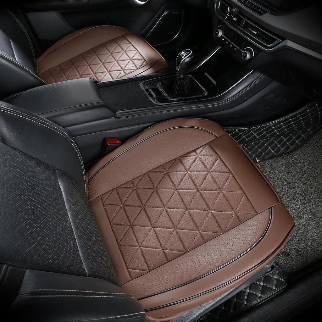 Leather Front Car Seat Cover - Bottom Car Seat Covers Fully Wrapped, Non-Slip, Luxury Appearance And Comfort, Fits Most Vehicles, 1 Pack, Brown