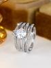 Shining Round Stone White Zircon Rings Sets for Women Vintage Silver Color Engagement Ring Wedding Jewelry Bridal Versatile Gift
