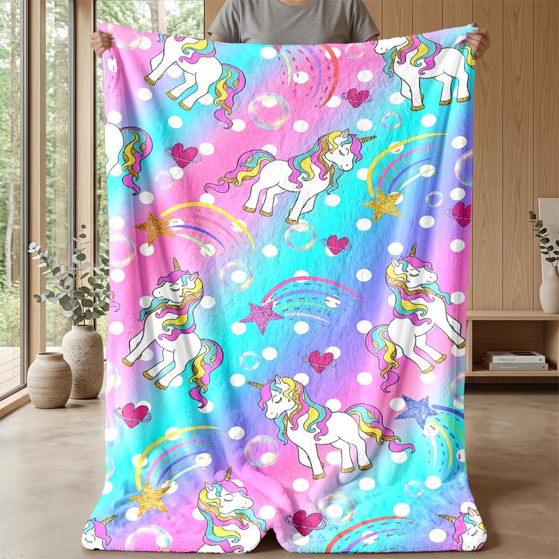 Colorful Magical Unicorn Blanket Personalized Name Flannel Blanket Soft Cozy Plush Throw for Sofa Bed Lightweight Home Decor