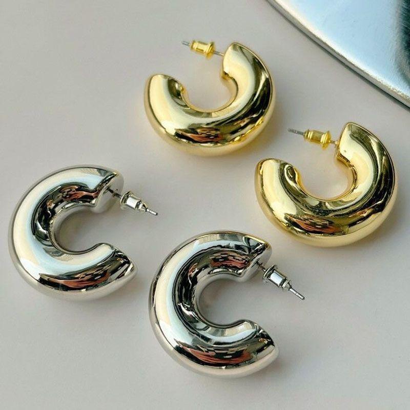 

Simple European and American Style Cold Style C- Type Ear Ring Stylish Ins Style Net Red Same Acrylic CCB Thick Ring Earrings for Women One Pair Each of Gold and Silver