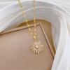 Luxury Female Crystal White Zircon Stone Snowflake Pendant Necklace Vintage Gold Color Wedding  For Women