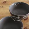 Arita ware pair of rice bowls, Higashihara kiln, with a white floral arabesque pattern. A stylish, modern, and elegant rice bowl set.