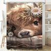 Cute Highland Cow with Flowers Waterproof Shower Curtain Heat Resistant Machine Washable Non-Transparent 180x180cm