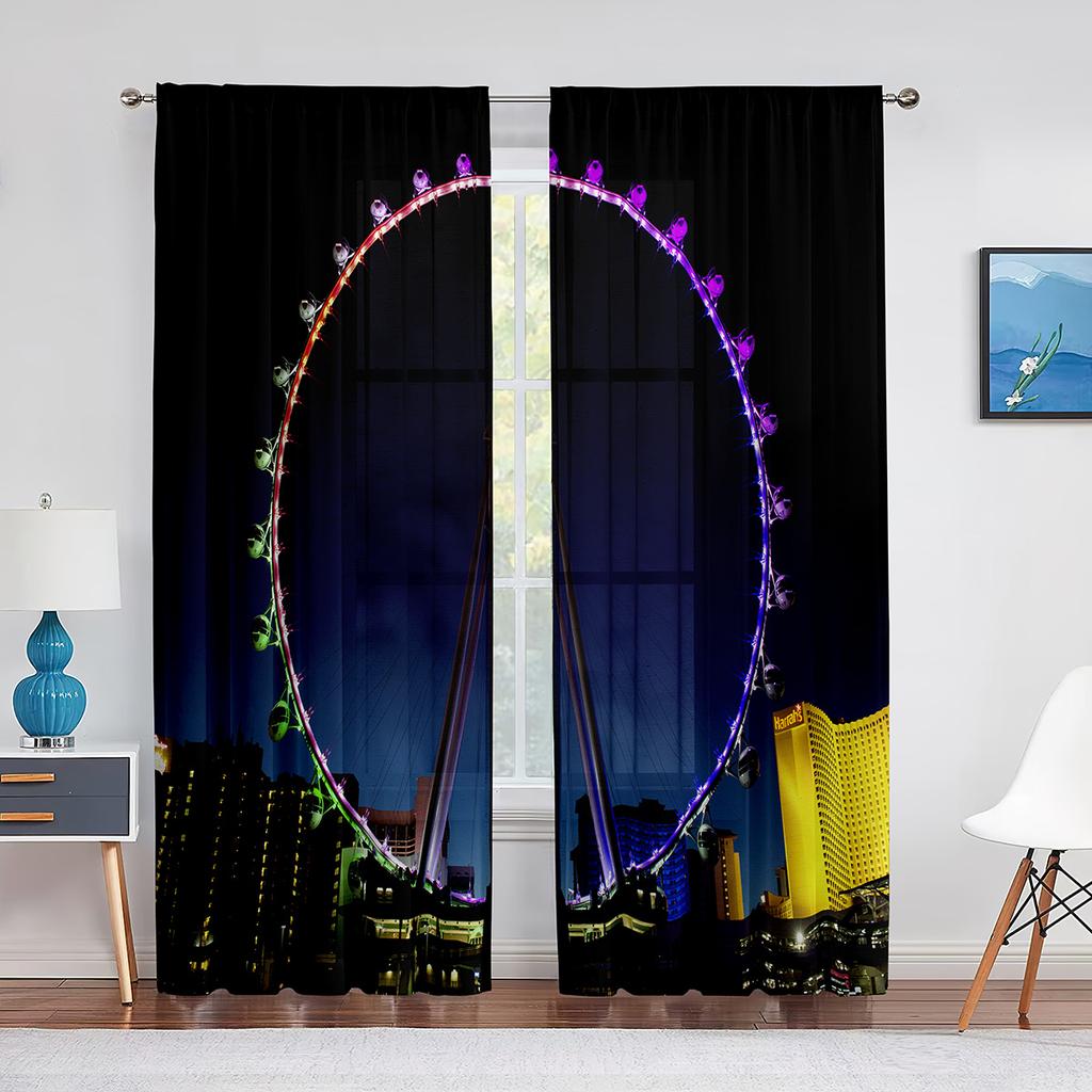 Giant Vertical Revolving Ferris Wheel Tulle Curtains Living Room Bedroom Decor Chiffon Sheer Voile Kitchen Window Curtain Drapes