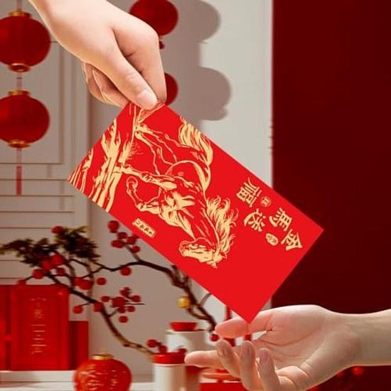 Years money envelope Pochibukuro 2026 Year Horse long size bill red luxurious feel 12 pieces 6 designs H170W90mm stylish Lunar celebration welcoming