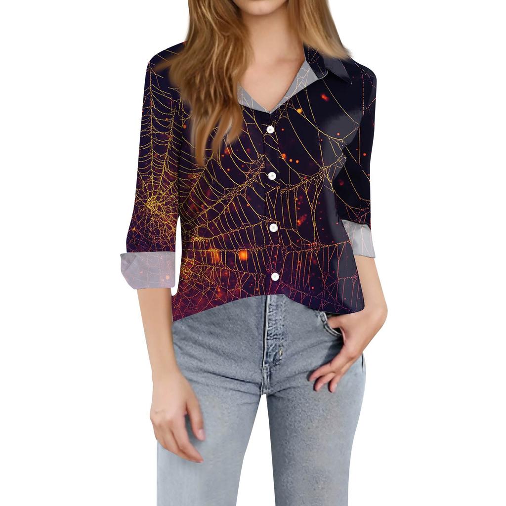 Skjorte for kvinner Bluse med knapp Langermet Uformell Basic skjortekrage Vanlig topp