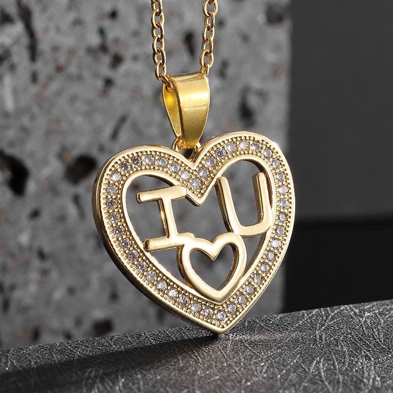 Women's Fashion Butterfly Letter Design Heart Shape Zircon Pendant Necklace Creative Romantic Sweet Casual Gift