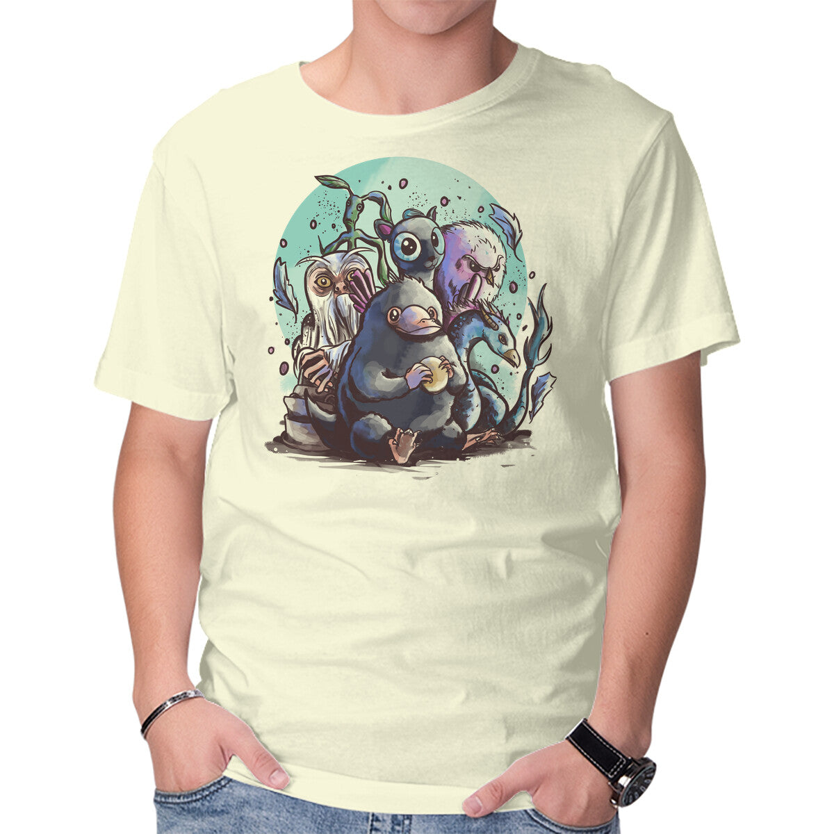Unisex Crew Neck T-Shirt Magical Beasts Graphic Short Sleeve Casual Tee XL