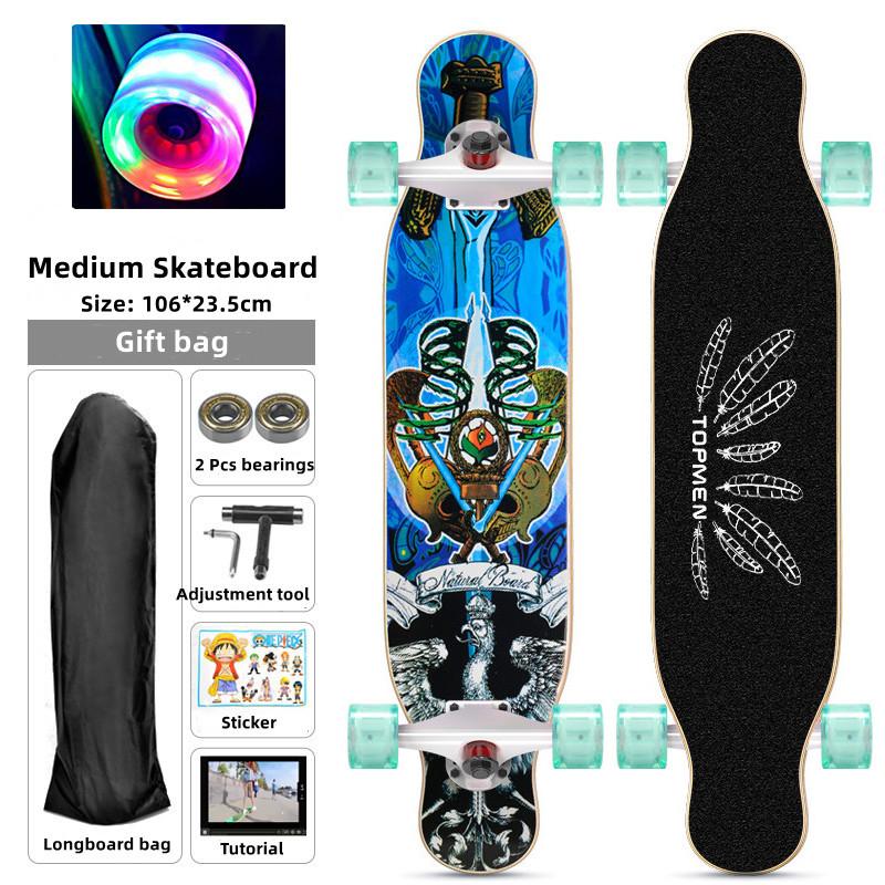 106MM Skateboard pro začátečníky Longboard Javor Flat-Plate Double Rocker Board Ocelové ložisko PU kolečka Dětské skateboardové prkno pro dospělé
