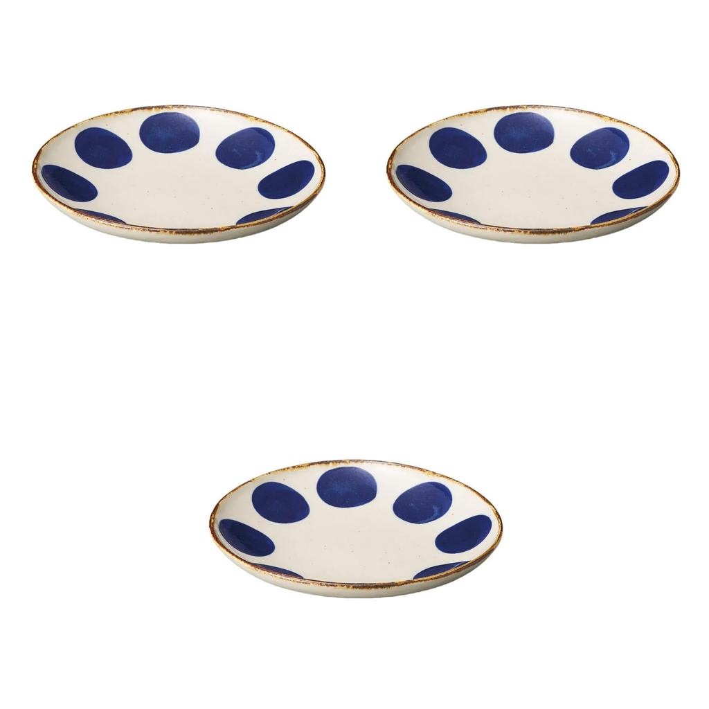 Set of 3 Large Plates with Round Pattern X X Medium Round Plates by Setomonohonpo Egg-Shaped Sabi-Rimmed [24.5 23.5 3.2 Cm]