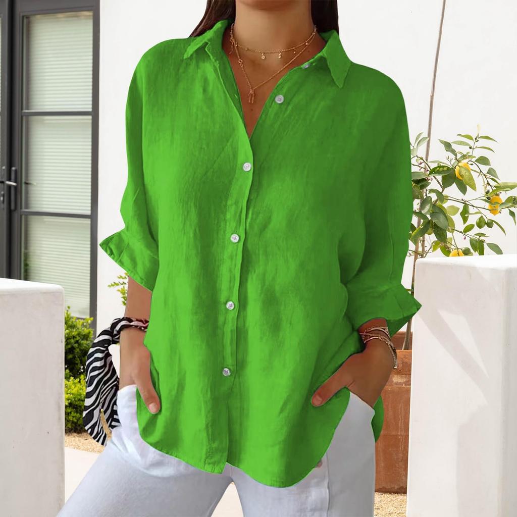 Damen Modisches, einfarbiges, lässiges Spitzen-Shirt mit 3/4-Ärmeln und Revers auf der Rückseite