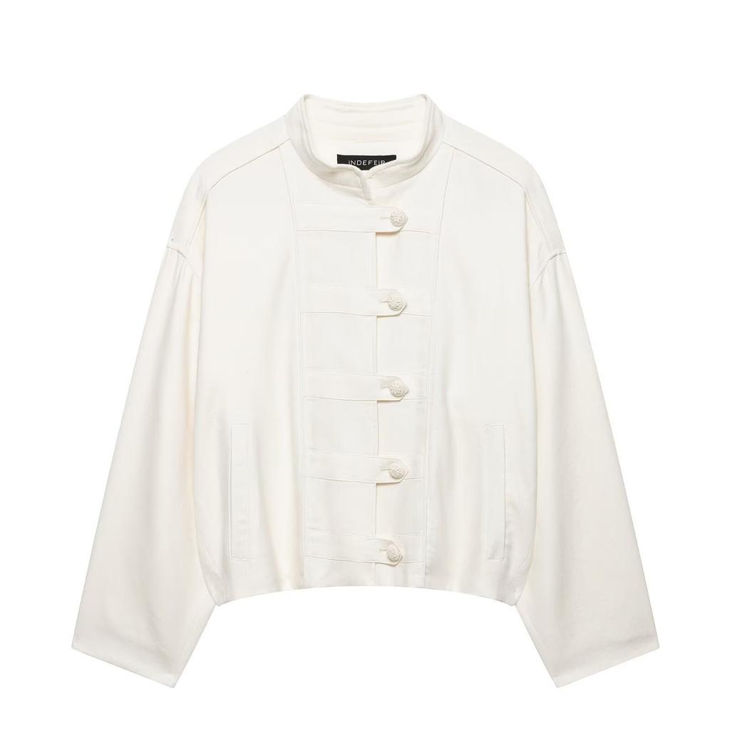 2026 Summer New European and American Cross-border Women's Street Fashion Linen Cord Knot Button Jacket W085 360851