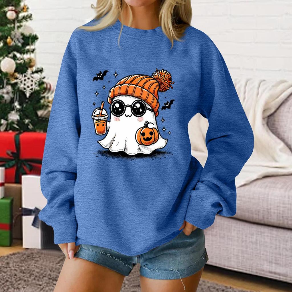 Ladies fashion casual Halloween printed pullover sweater