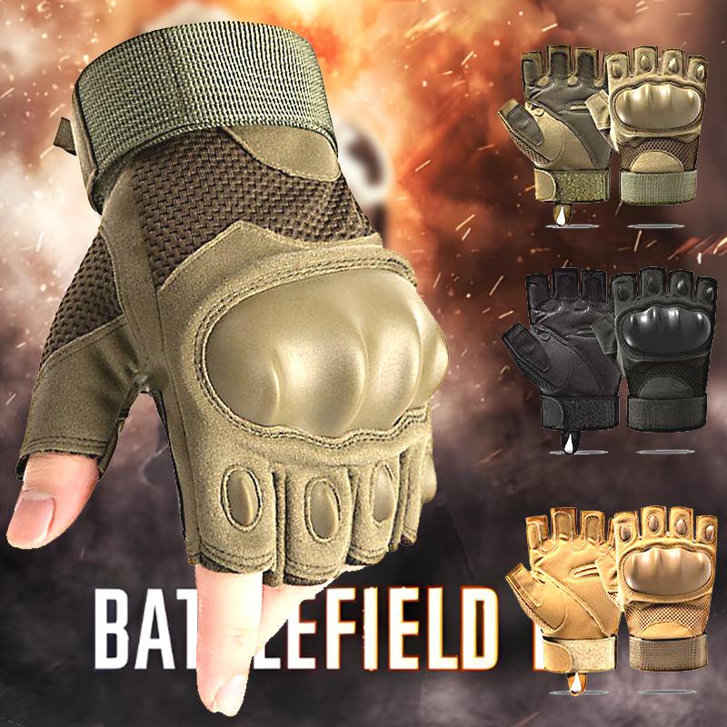 

Tactical gloves men s half finger outdoor camping non-slip breathable protective shell motorcycle riding training wear-resistant gloves M чорний