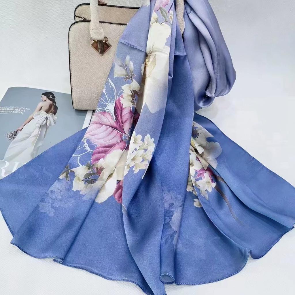 Hochwertiger 100% Seiden Schal Tuch Hijab Wickeltuch Damen Blumig Frühling Sommer Strand Seiden Schals