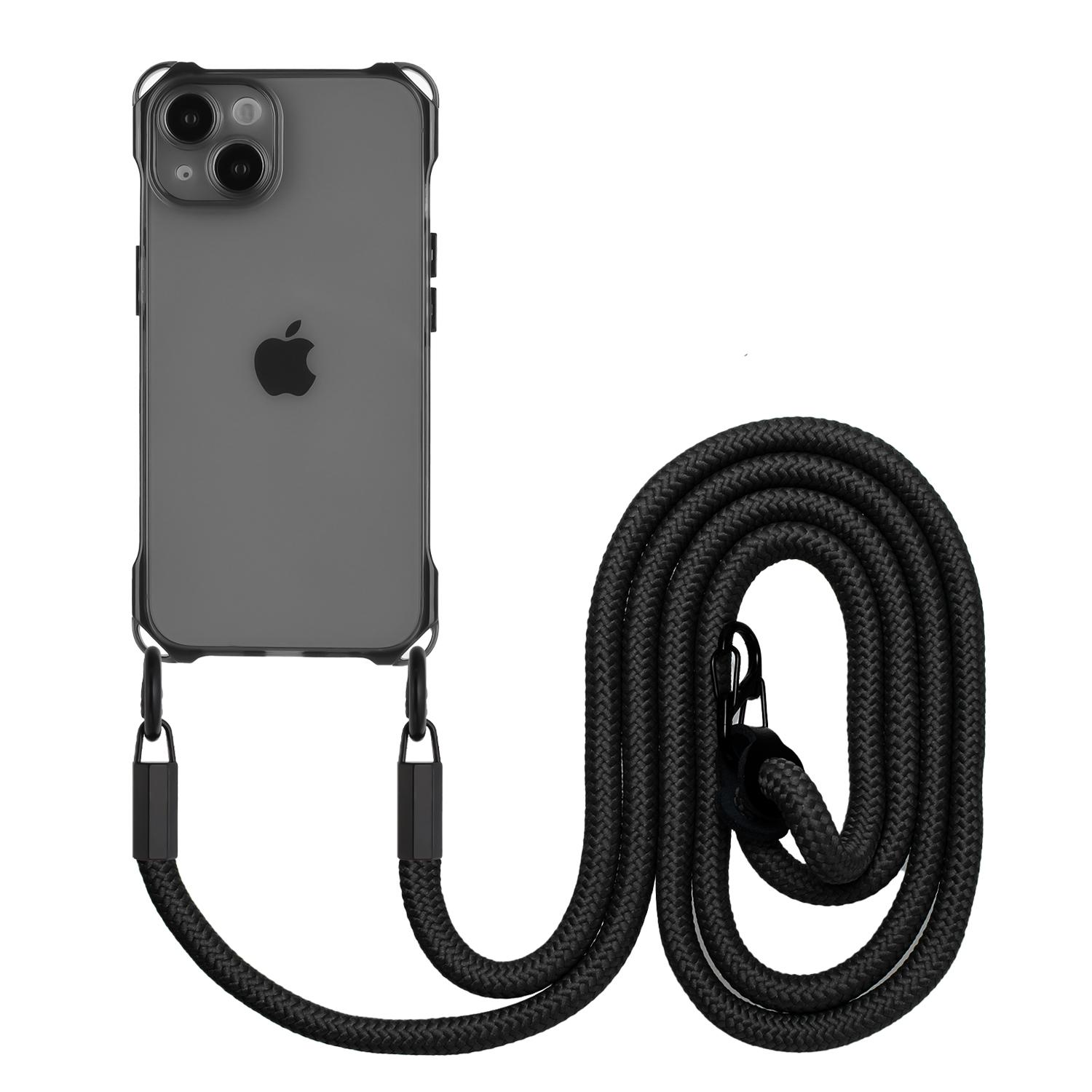 

TPU Cell Phone Case for iPhone 15 Plus Four Corners Drop Protection Shell Cover with Hanging Rope Black
