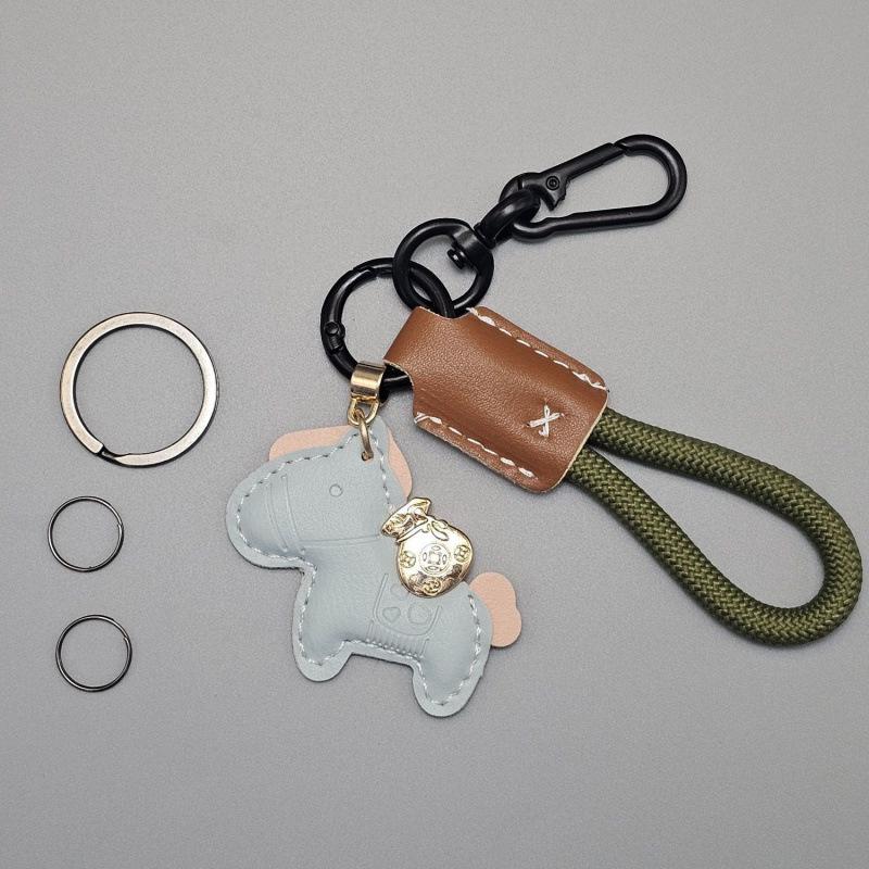 Handwoven Cartoon Leather Car Keychain Pendant