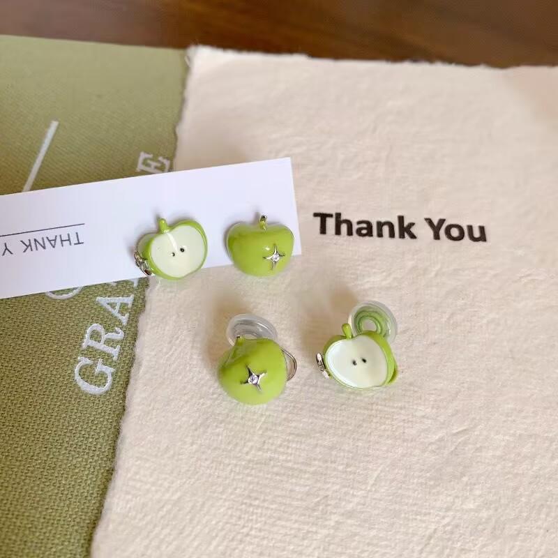 NEW 1Pairs Summer Fashion Fruit Zircon Stud Earrings For Women Drip Glaze Asymmetric Cute Fruit Stud Earrings Party Jewelry