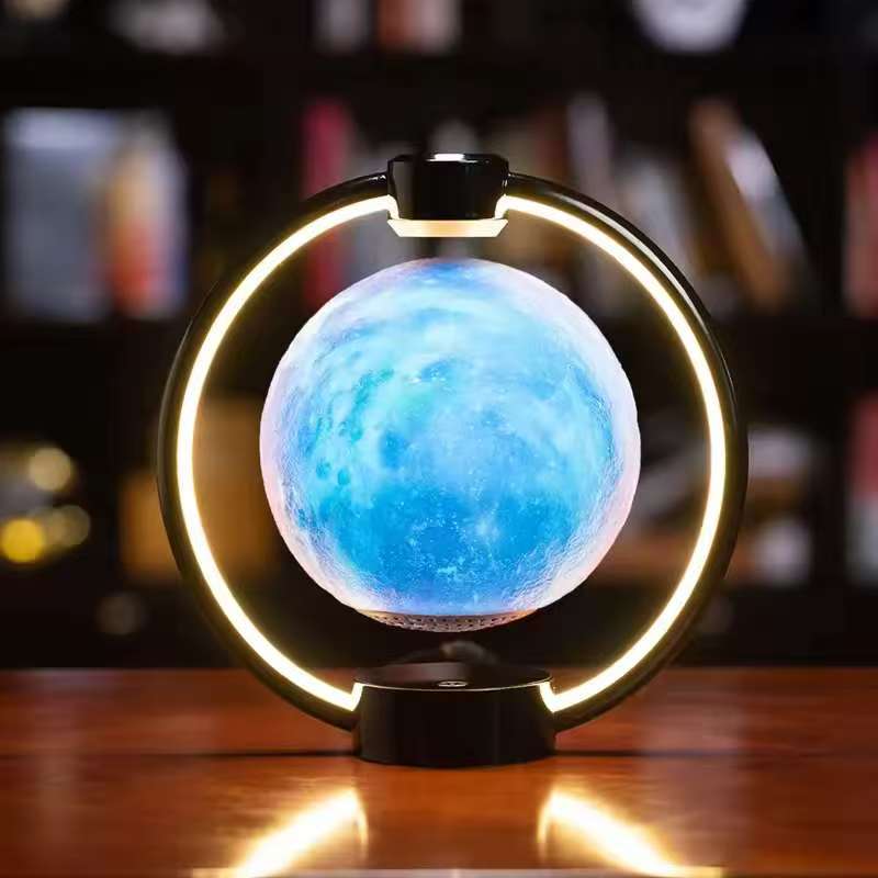 Lâmpada da Lua de Levitação Magnética com Rotação de 360 Graus, Alto-falante Bluetooth, Subwoofer Sem Fio, 7 Cores, Caixa de Som Flutuante Suspensa