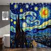 Starry Night Shower Curtain Van Gogh Art Print Blue Sky Moon Swirls Waterproof Bathroom Decor