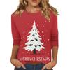 Women's O-Neck 3/4 Sleeve Christmas Print Top
