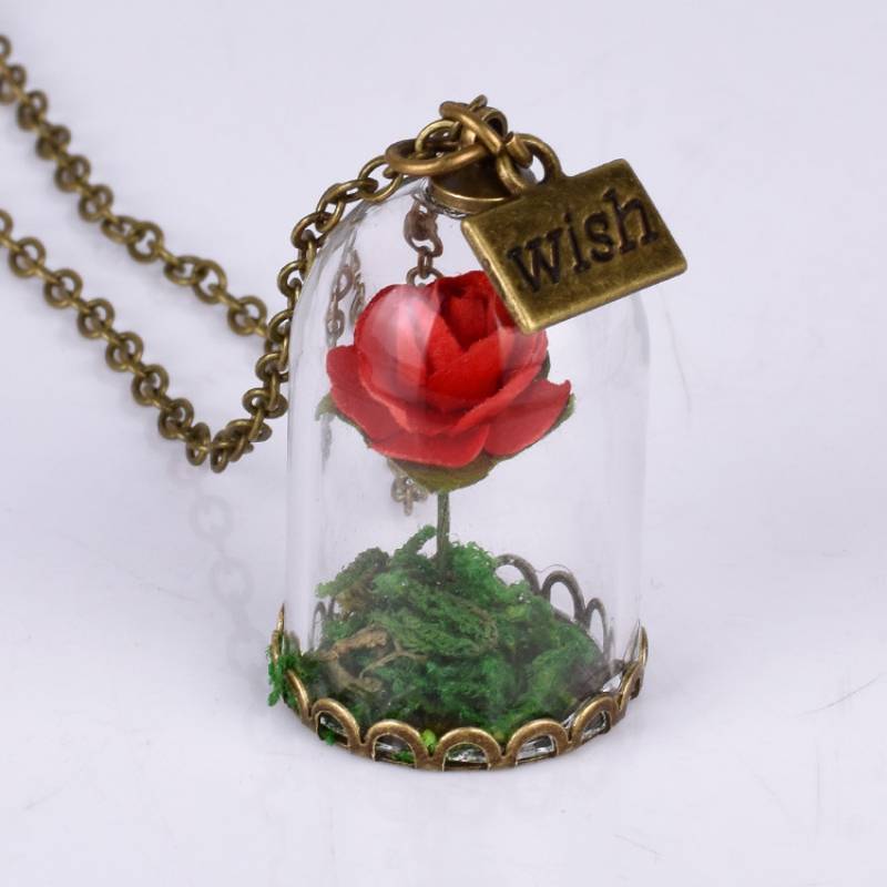 Vintage Rose Flower Necklace With Handcrafted Crystal Pendant For Women
