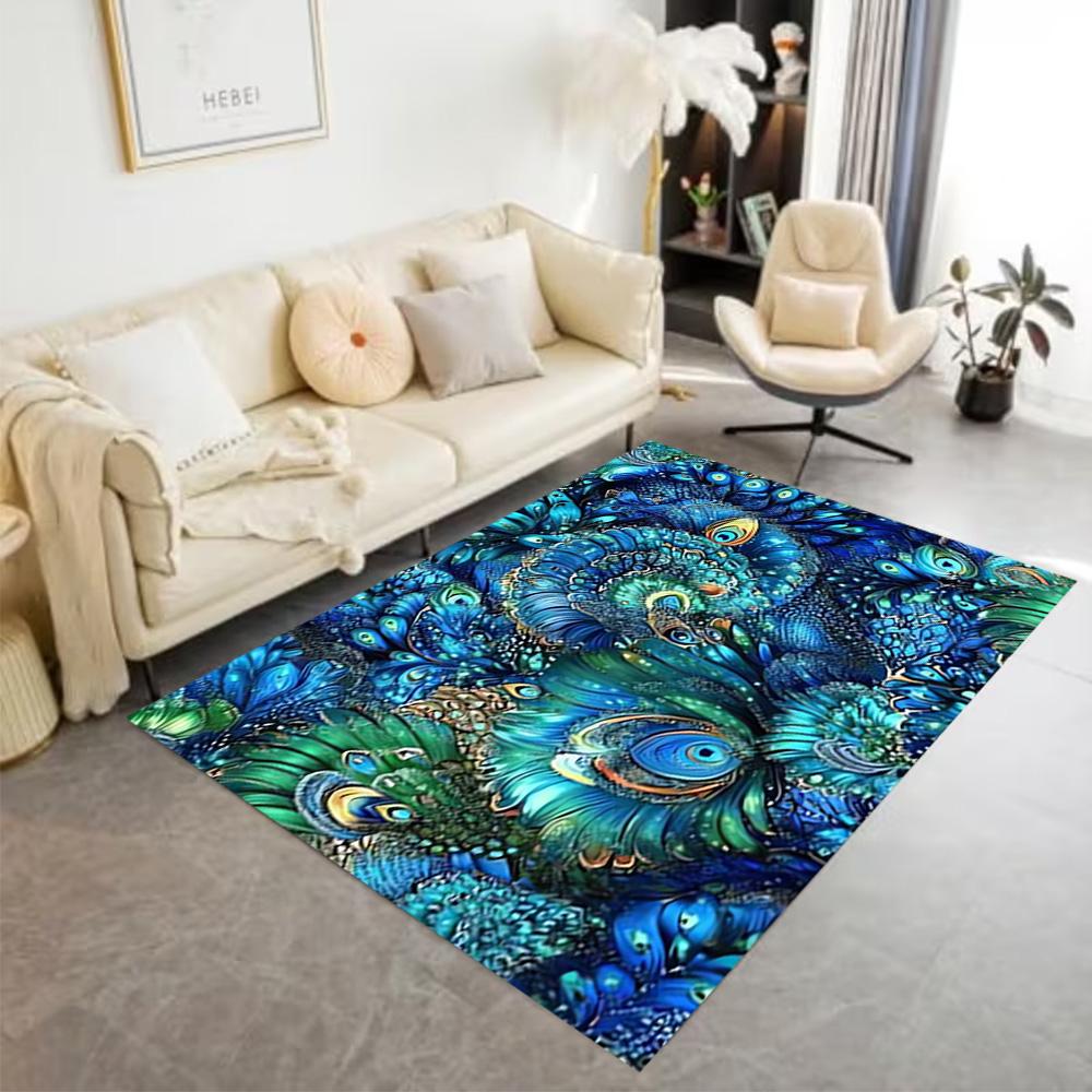 1pc Home Carpet Peacock and Flowers Non-Slip Design for Office Decor Living Room Bedroom Gift