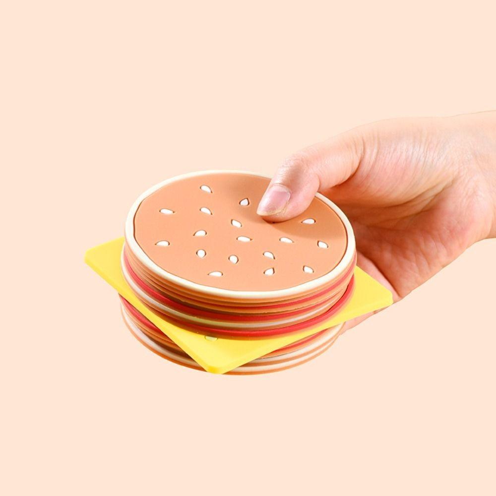 6/9/12pcs Creative Hamburger Coaster Cute Cup Pad Multi-purpose Placemat Shop