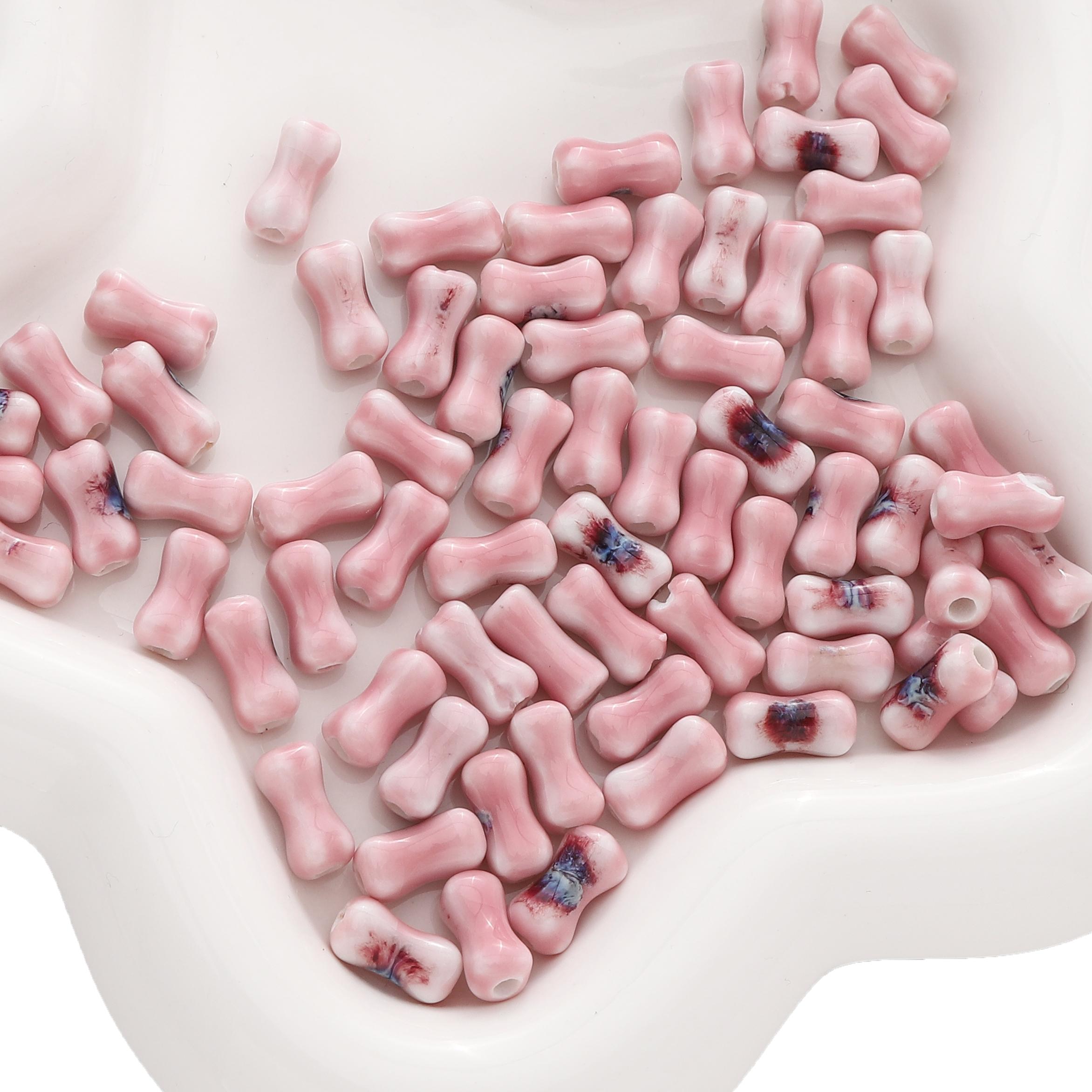 

2-10 шт. Керамические бусины ручной росписи костяной интервал разбросанные бусины для самостоятельного изготовления браслетов ожерелий ювелирных изделий 2pcs розовый