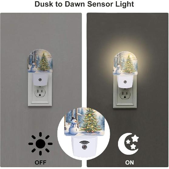 Christmas Tree With Snowman Night Light for Kids,Winter Holiday Snowman Night Light Plug In with Dusk To Dawn Sensor,0.5w Energy Saving Nightlight