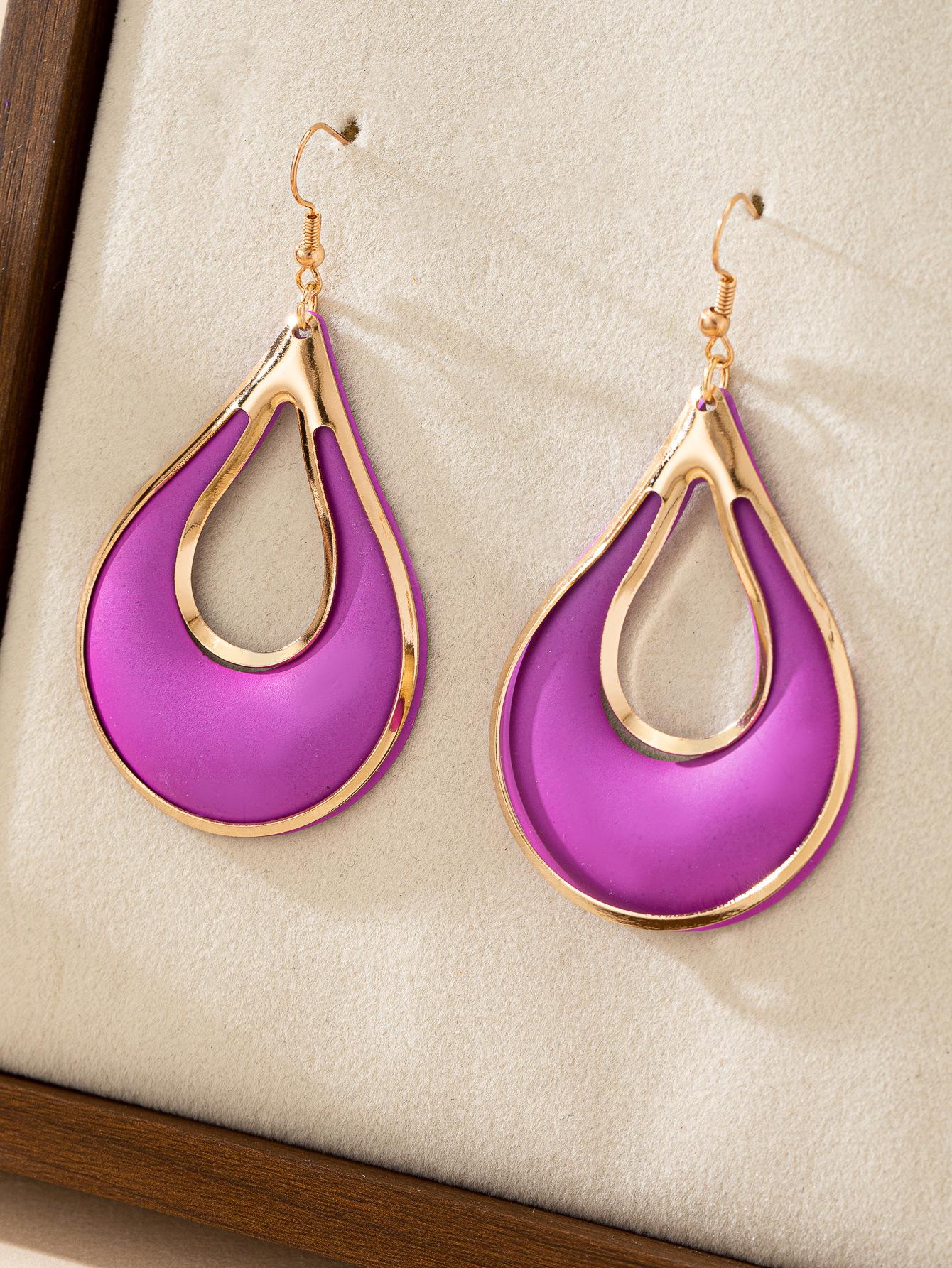 High-End Retro Cross & Water Drop Multi-Color Earrings фиолетовый