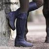 Women Boots PU Leather Zipper Retro Casual Womans Designer Booties Gladiator Low Heel Shoes Ladies Fashion Long Botas Mujer