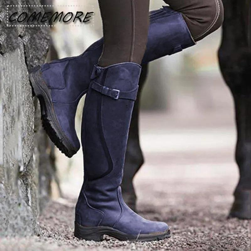 Women Boots PU Leather Zipper Retro Casual Womans Designer Booties Gladiator Low Heel Shoes Ladies Fashion Long Botas Mujer