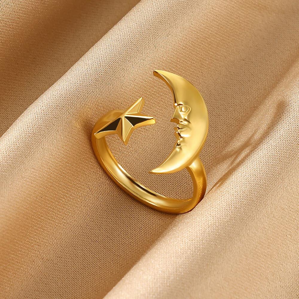 2025 New Stainless Steel Star Moon Open Ring For Women Gold Color Thin Finger Jewelry Basic Waterproof Rings Punk Unisex Anillos