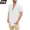Baumwoll-Leinen-Herren-Kurzarmhemden, Sommer, einfarbig, Umlegekragen, lässig, Strand-Stil, Übergröße