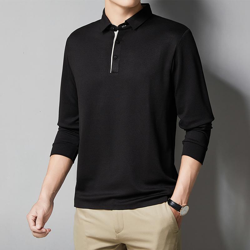 Smart Casual Autumn New Men's Lapel Solid Button Elastic No Trace Simplicity Fashion Versatile Long Sleeve Slim Polo Shirts Tops