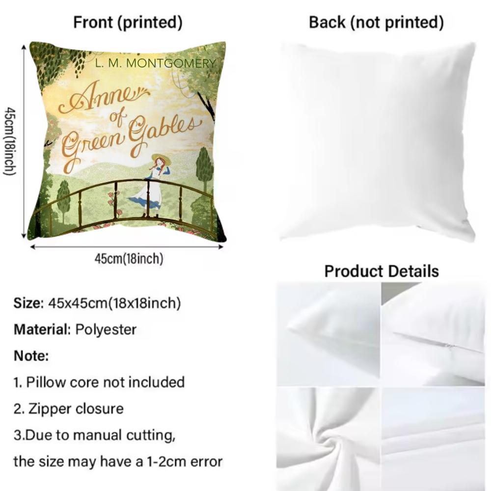 Books Anne of Green Gables Cushion Cover Premium Comfort Reversible Pillow Cove -Two in One Design for Any Room & Car Interior