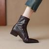 French pointed low heel brown elastic thin boots 2025 autumn and winter new thin short boots women's retro Chelsea boots