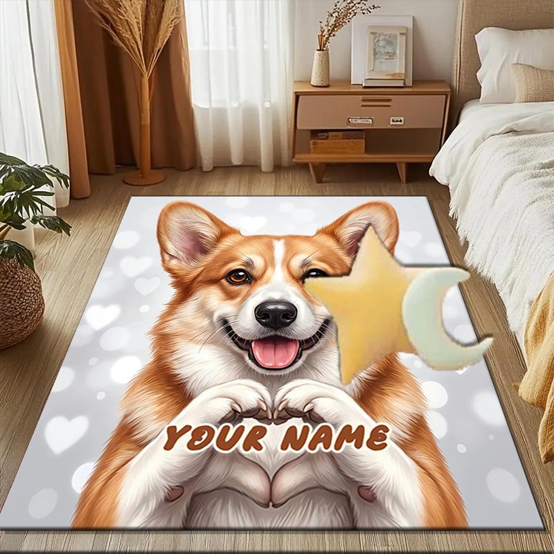 1PC Custom Name Corgi Heartfelt Art Theme Floor Mat Ideal for Living Room, Game Rooms, Office, Bedroom, Floor Mat Playful Design