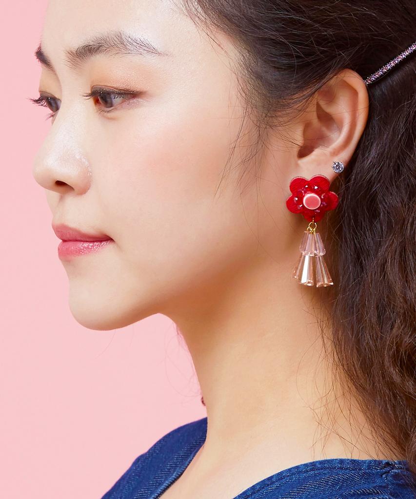 Lazy N Crazy Red Flower Calfskin Crystal Earrings