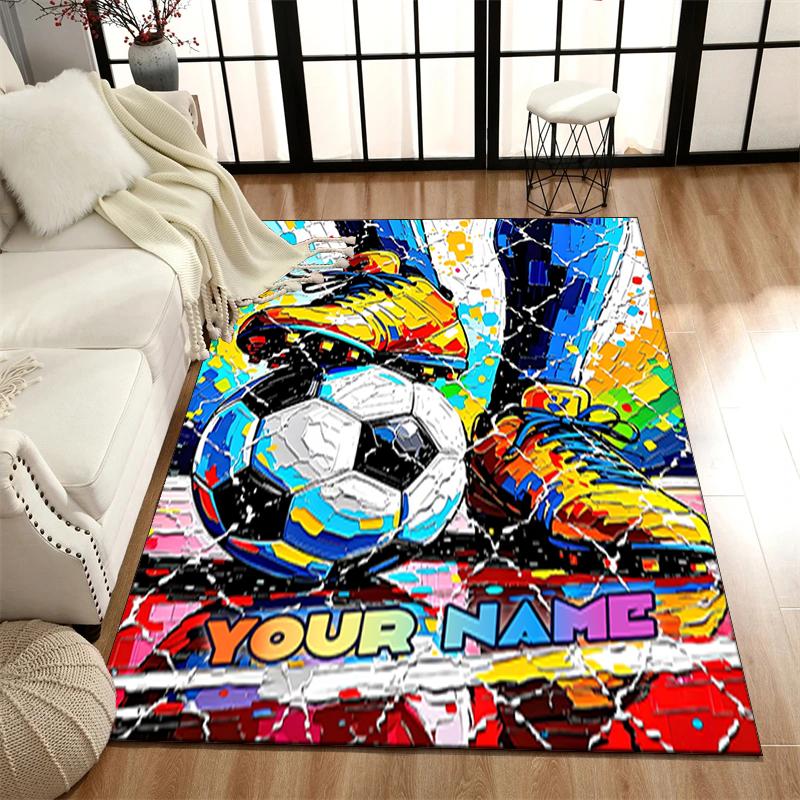 1PC Custom Name Soccer Art Graffiti Style Theme Floor Mat Ideal for Living Room, Game Rooms, Office, Bedroom, Office Floor Mat , Floor Mats for Home