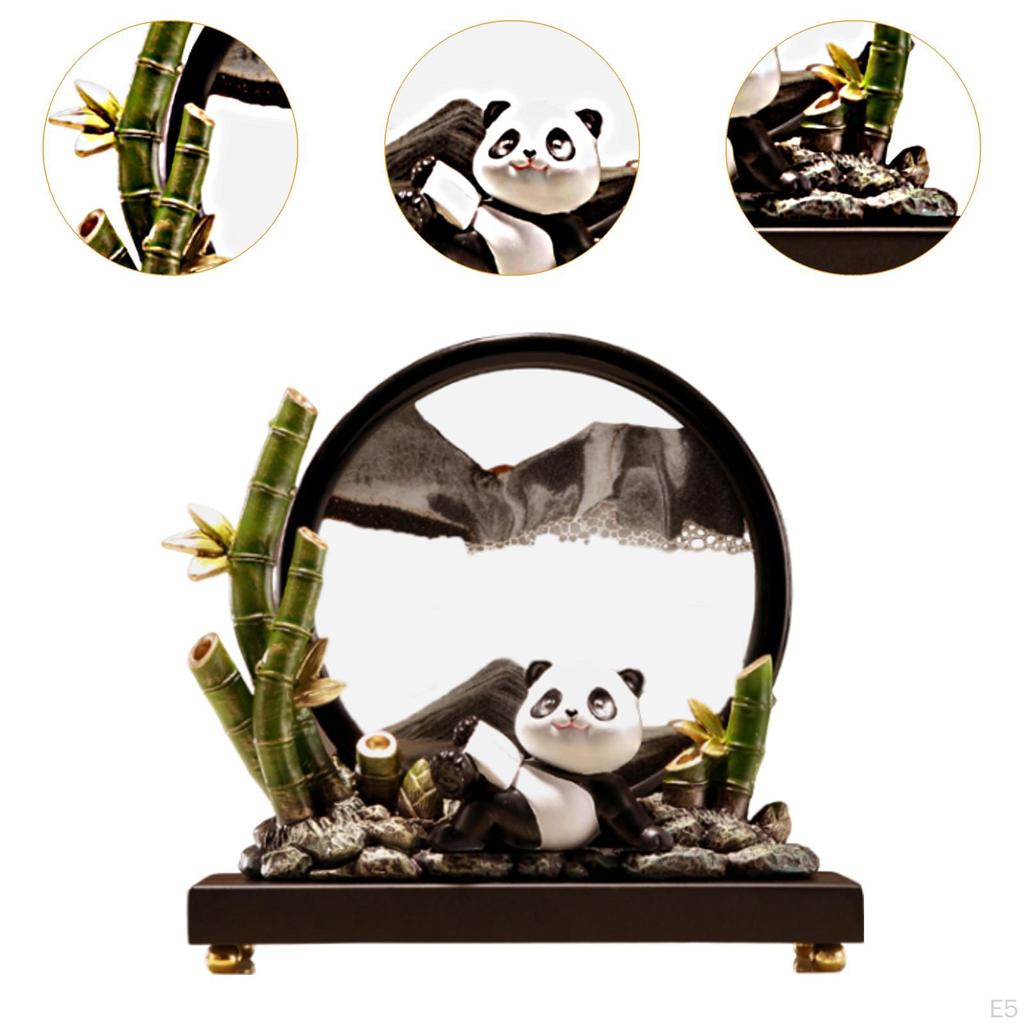 Panda Statue Quicksand Decor Dynamic Sand Sculpture Flowing Painting for Bookshelves Desktop