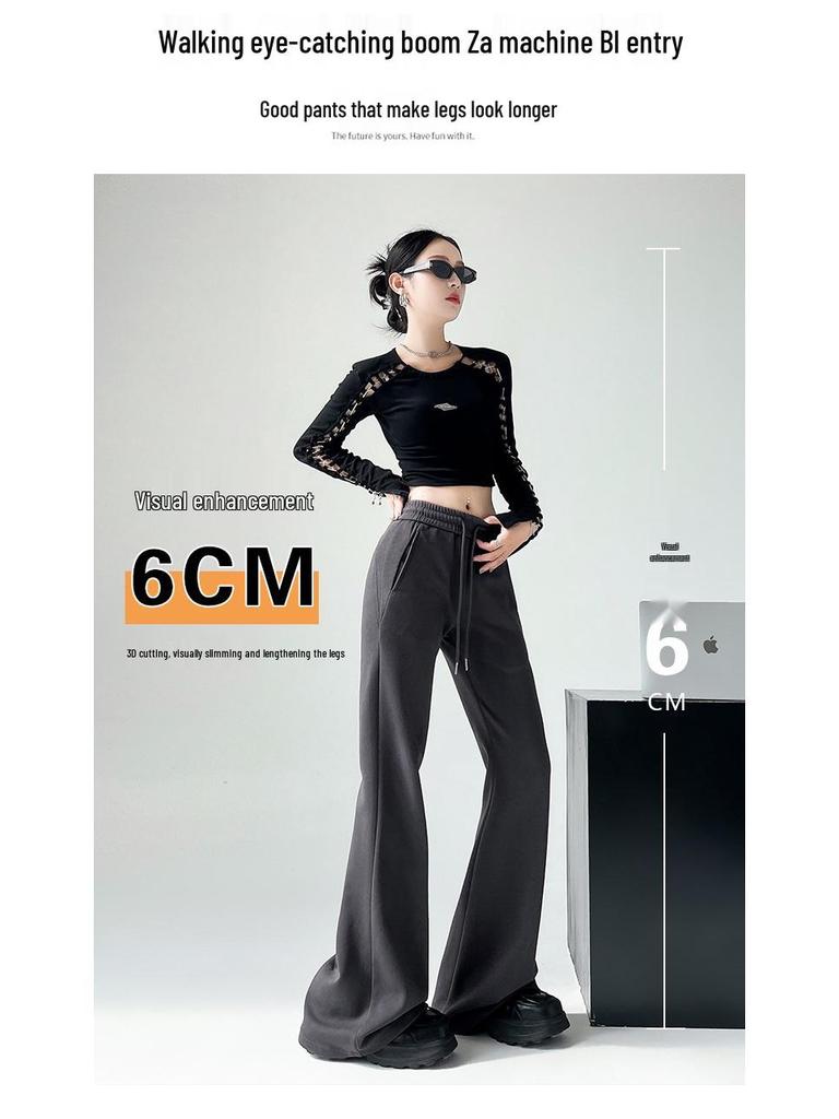 Damen Schwarze High Waist Schlankmachende Micro Flare Hose - 2025 Frühling/Sommer Freizeitsporthose