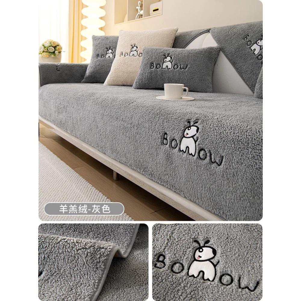 

Зимний чехол для дивана из бархата ягненка, противоскользящие частицы, дизайн, подушка, полотенце, мультяшный стиль, вышивка, чехол для дивана, утолщение, теплый коврик 70x90cm 1pcs