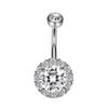Women Rhinestone Inlaid Round Pendant Barbell Navel Ring Body Piercing Jewelry