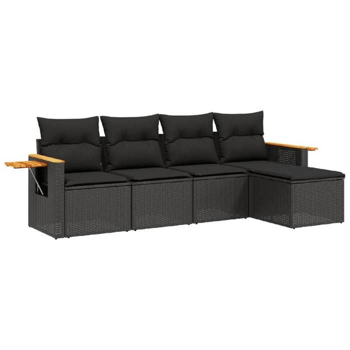 VidaXL Salon de Jardin avec Coussins 5 pcs, Canapés de Terrasse, Ensemble de Meubles de Patio, Mobilier d'Extérieur, Noir 3259157