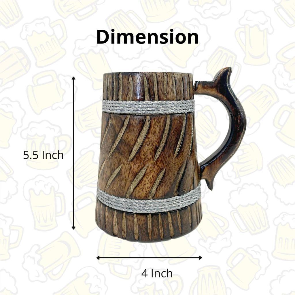 350ml Handgjord Trämugg för Öl, Mangoträ med Sheesham-finish, Tunna-stil, Lättviktig & Hållbar, för Hantverksöl, Hemmabar, Kafé, Fest, Gåva