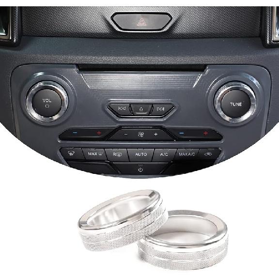 Car Centre Console Volume Tune Knob Button Circle Cover Compatible with Ford Ranger 2015-2018 Aluminum Media Volume Stereo Adjustment Switch Knob