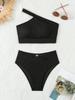 2026 New Style Solid Ribbed One Shoulder High Waist Sexy Bikini Swimsuit Stylish Comfortable For Summer Beach Holiday