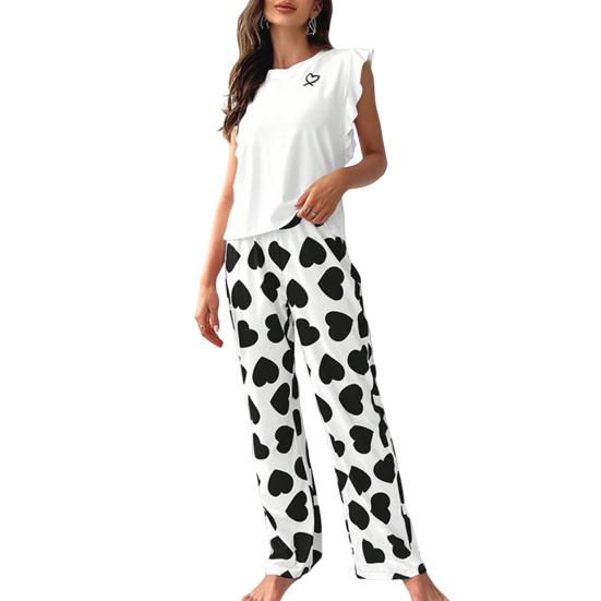 Damesatengpyjamassett Tanktopp med volangkant og bukser med vide ben